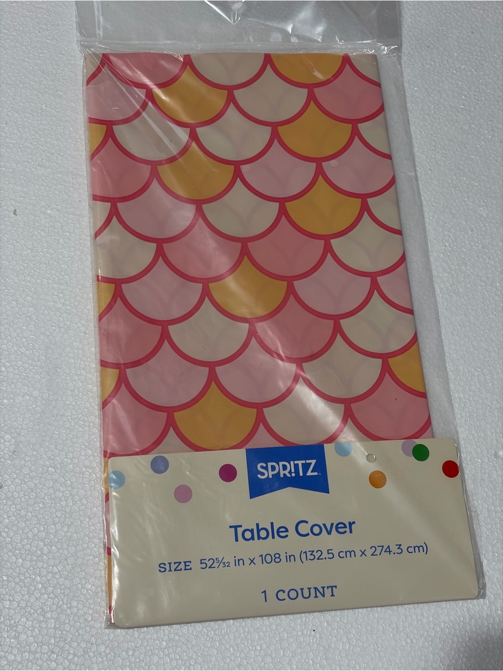 Spritz Pink, Yellow & Cream Scallop Pattern Disposable Table Cover